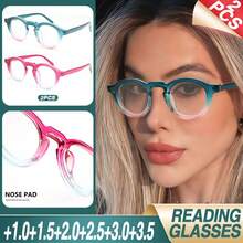 2pcs Ombre Round Frame Reading Glasses, Women's High Definition Eyewear, 2-Pack, Versatile Daily Accessory - Blue + Pink - View 9