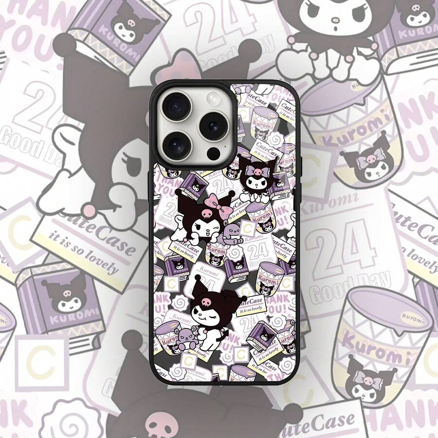 SANRIO 1pc New Acrylic Tri-Layer Shockproof Licensed Creative Pattern Phone Case, Thick Protective Cover Compatible With Apple 17 Pro Max/Air, 16, 11/12/13/14 Plus, XR, 7/8 Plus, 15 Pro Max - Black - View 1