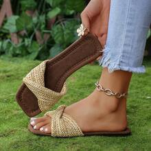 1 Pair Women's Khaki Square Toe Casual Vacation Comfortable Versatile Flat Sandals - Khaki - View 1