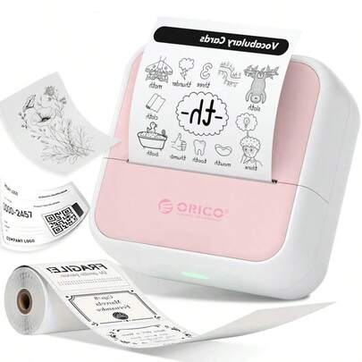  ORICO - Mini impresora portátil, mini impresora de etiquetas térmicas, impresora térmica portátil, viene con papel de impresión térmico, compatible con impresión de fotos y etiquetas, impresora Bluetooth sin tinta, adecuada para imprimir imágenes, fotos, diarios, excelente para manualidades de vuelta al colegio