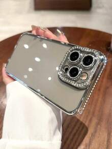 Sequins,Diamond Luxury Rhinestone Sequin Electroplated Silver Phone Case With Lens Film, Suitable For IPhone 17 Pro Max/17 Pro/17 Air/17/16 Pro Max/16/16 Pro/16 Plus/16e/15/15 Pro Max/15 Pro/15 Plus/11/12/13/14 Pro Max/11 Pro/11 Pro Max/12 Pro/12 Pro Max/13 Pro/13 Pro Max/14 Pro/14 Pro Max/14 Plus, Minimalist Creative Soft Case - Silver + Shiny Lens Film - View 4