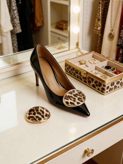 2 piezas Accesorios decorativos con estampado de leopardo lindo, decoración de tacones altos clásica y elegante DIY, nuevos lanzamientos, adecuado para sandalias, zapatillas, broches, clips de bolso, decoración del hogar y decoración de múltiples propósitos para damas elegantes y sexys