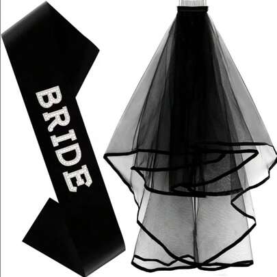 Khăn voan đen cho cô dâu tương lai, phụ kiện tiệc độc thân, thiết kế chủ đề đám cưới cá tính và sành điệu, trang trí tiệc cô dâu, quà tặng đính hôn cho cô dâu.