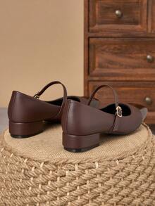 MonaNise Square Toe Low Chunky Heel Work Pumps - Brown - View 7