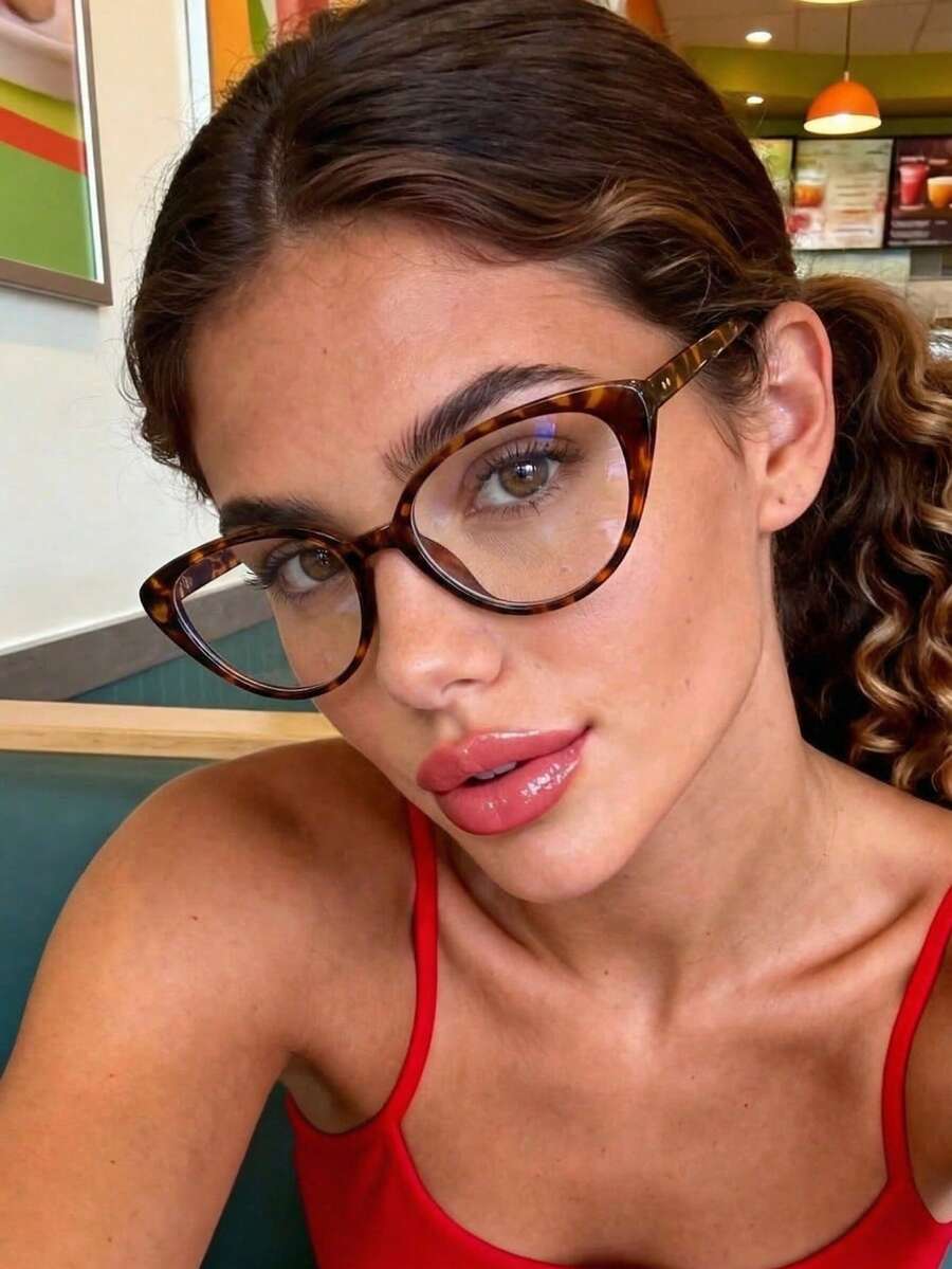 1/2副 女士塑料纯色Y2K复古猫眼休闲日常通勤豹纹平光镜片椭圆形细框男女通用时尚眼镜电脑眼镜 - 彩色 - 查看 1