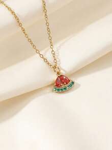 1pc Women's Gold-Plated Fruit Pendant Necklace With Grape, Cherry, Watermelon, Orange Slice Pendants, Suitable For Daily Wear, Hypoallergenic Jewelry For Office, Party, Valentine's Day, Birthday, Anniversary Gift For Mom, Girlfriend, Wife - Multicolor - View 6