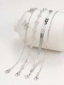 4pcs/Set Women's Fashion Minimalist Jewelry, Multi-Layer Metal Airplane Chain, Hollow Butterfly Anklet - Vàng - Xem 5