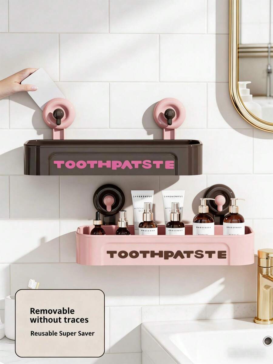 Giá đựng đồ gắn tường bằng giác hút, dễ tháo lắp, tiện dụng cho nhà bếp và phòng tắm.