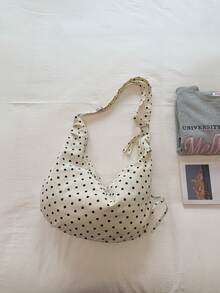 1pc Casual Style Women's Crossbody Bag, Large Capacity Lightweight Shoulder Bag, Polka Dot Fabric, Multiple Pockets, Adjustable Strap, Suitable For Daily Use. College Style Bag For Female Students, Suitable For Young Women - Outings, Shopping, Classroom, Dates, Women's Gifts, Office, Work, Travel - White - View 9