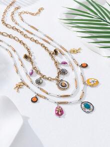 1 Set Fashionable Multi-Layer Retro Floral Dopamine Color Necklace - Multicolor - View 3
