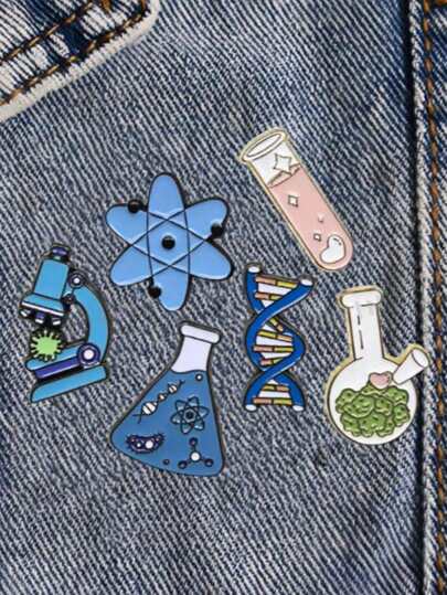 6개 화학 비커 브로치, 카툰 DNA 체인 현미경 배지, 옷, 신발, 가방용 맞춤형 라펠 핀 액세서리, 휴일 및 파티에 친구 및 학생을 위한 이상적인 선물