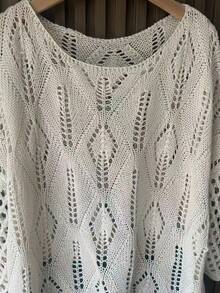 Áo len nữ dệt kim, thích hợp cho bãi biển và kỳ nghỉ xuân/hè. - trắng - Xem 3
