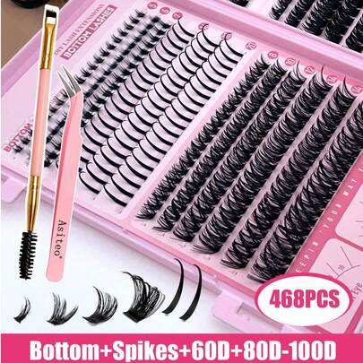 Asiteo 468 peças Cílios Postiços Individuais Ponta Apontada Curvatura D, Cílios Inferiores, Espessos e Volumosos, Conjunto de Cachos de Cílios 60D/80D/100D, Inclui Pincel para Olhos, Múltiplos Estilos, Cílios Individuais Ponta Apontada, Adequado para Qualquer Visual, Cílios Postiços Individuais Naturais, Leves e Macios, Extensão de Cílios DIY em Casa, Presente para Mulheres, Meninas, Suprimentos para Festa, Presentes de Casamento, Para Maquiagem e Trabalho Diário de Mulheres, Viagem, Festival de Música