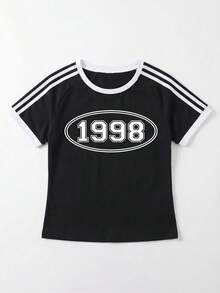 Áo thun nữ tay raglan phối đen trắng phong cách Y2K cổ điển, dáng ngắn ôm sát, gợi cảm, đa năng. - màu đen - Xem 4
