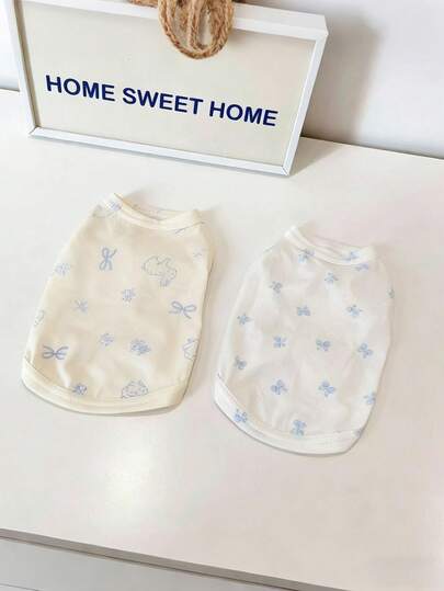 Bộ đồ ngủ cho thú cưng màu sắc nhẹ nhàng, dễ thương - Trang phục thoáng khí, nhẹ nhàng cho chó và mèo cỡ nhỏ/trung bình, họa tiết tai thỏ và nơ mềm mại, phù hợp với chó Chihuahua, Yorkshire Terrier, v.v.