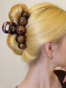 1pc Fashion Pearl Large Simple Elegant Acrylic Hair Claw Hairpin, Suitable For Party, Commute, Outfit Matching - Brown Imitation Pearl Hair Clip Fashion Hair Accessories - View 1