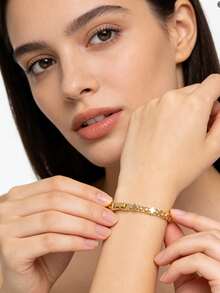 女士金色四叶草和星星链手链 - 金色 - 查看 4