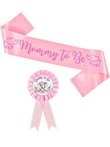 Elephant Theme Baby Shower Pregnant Sash "Soon To Be Mom" Sash And "Soon To Be Dad" Brooch For Gender Reveal Party, Baby Shower Gifts Decorations Pregnancy Props (Pink) - Multicolor - View 6