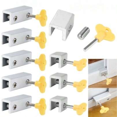 5pcs Adjustable Aluminum Alloy Sliding Window Locks With Keys, Window Safety Locks Suitable For Horizontal Sliding Doors And Windows