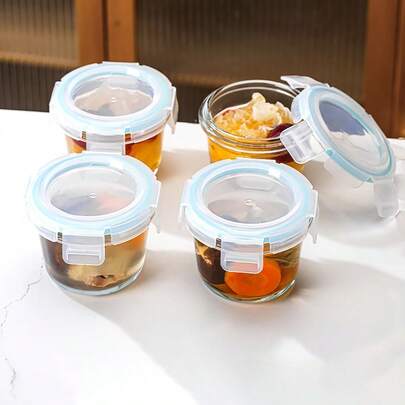 1个玻璃食品储物罐 - 适用于冰箱和微波炉，防漏密封，非常适合存放水果、蘸酱、零食、野餐、聚会，玻璃密封罐可用于腌菜、泡菜，迷你密封罐带盖