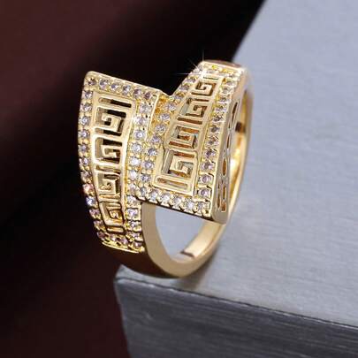 1pc Fashionable Geometric Hollow Cone Criss-Cross Design Cubic Zirconia Inlaid Women's Ring