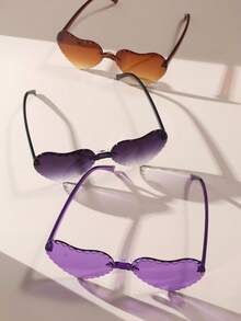 3 Pairs Summer Casual Heart-Shaped Fashion Glasses For Men And Women, Daily Wear & Holiday Decoration - Multicolor - View 3