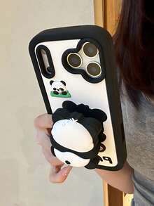 1pc Silicone Phone Case With Cute Panda Design And Foldable Stand, Suitable For IPhone 17 Pro Max, 16 Pro Max, 15 Pro Max, 14/13 - Multicolor - View 2