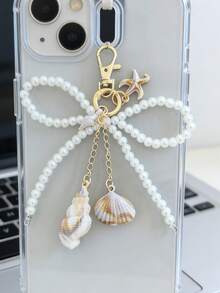 可爱串珠蝴蝶结吊坠，时尚大号心形包包挂饰，银色心形旋转钩设计，弹簧扣，海星、蝴蝶结和心形元素手机挂饰钥匙扣，海星手机挂饰钥匙扣，优雅女士配饰，包包挂饰，派对和节日礼物，送给女大学生和女教师的礼物，送给家人和朋友的独特礼物 - 金色 - 查看 4