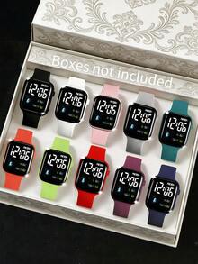 10pcs Heart-Shaped Digital Display LED Light-Up Sports Wristbands, Unisex Electronic Watch For Girls And Boys, Astronaut Cartoon Pattern, Suitable For Daily Wear, Sports Running, School Silent - Multicolor - View 5