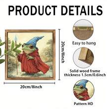 Quirky Frog Wizard Wooden Frame Sign - Rustic Vintage Decor With Magical Frog Illustration, 8x 8inch Handmade Wall Art, Suitable For Entryway, Living Room, Kitchen, Bedroom - Unique Housewarming Gift, Home Decor Display, Entryway Artwork | Vintage Wall Sign | Handicrafts, Frog Garden Decoration - 1PC - Xem 5