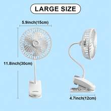 多功能夹式风扇，4 档风速可调，可充电电池供电 - 360° 旋转个人风扇，适用于家庭、健身房、办公室、学生和旅行等场合。 - 白色 - 查看 9