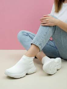Giày thể thao cổ cao dành cho nữ, giày dệt kim đế dày. - trắng - Xem 3