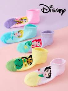 Disney 袜子 10/5/1 双 儿童公主蕾丝袜，艾莎和美人鱼卡通中筒袜，韩版夏季透气女童学生袜 - 彩色 - 查看 5