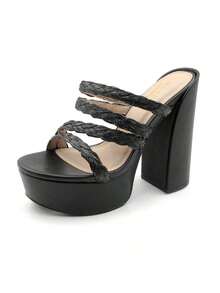lunryet Womens Natia Open Square Toe Block Heel Dress Sandals - Black - View 8