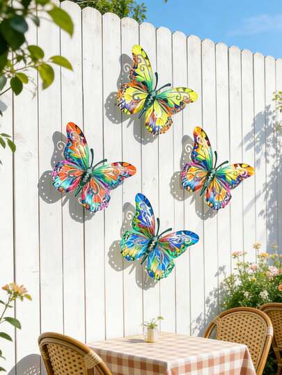 2pcs Colorful Metal Butterfly Decorations, Indoor/Outdoor Garden Wall Decor Butterfly Sculptures, Multicolor Garden Ornaments, Suitable For Walls, Gardens, Patios, Living Rooms, Bedrooms, Balconies, Fences, Artistic Decor, Easy To Hang On Lawns And Fences, Ideal Gift For Family And Friends