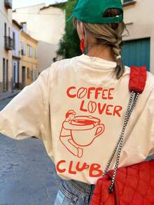 夏季新款简约时尚字母印花休闲圆领短袖T恤，百搭日常女装上衣 - 杏色 - 查看 1