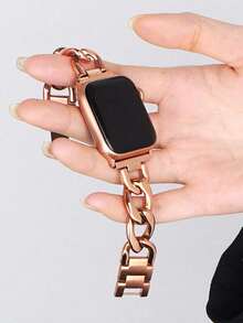1pc Women's Fashion Smart Watch Band, Compatible With Apple Watch 38/40/41/42/44/45/46/49mm, Elegant Durable Anti-Oxidation Stainless Steel, Rose Gold/Silver/Black Options, Compatible With Apple Watch Ultra 2/SE 11/10/9/8/7/6/5/4/3/2/1 Series, Stylish Bracelet Strap, Women's Valentine's Day Gift, Smart Watch Accessory - Rose Gold - View 2