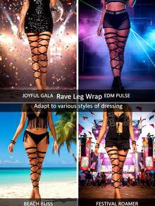 Elastic Leg Wraps, Adjustable Thigh Garter Straps, Plus Size Leg Bands For Sports, Music Festivals & Outdoor Activities - Black - View 7