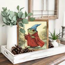 Quirky Frog Wizard Wooden Frame Sign - Rustic Vintage Decor With Magical Frog Illustration, 8x 8inch Handmade Wall Art, Suitable For Entryway, Living Room, Kitchen, Bedroom - Unique Housewarming Gift, Home Decor Display, Entryway Artwork | Vintage Wall Sign | Handicrafts, Frog Garden Decoration - 1PC - Xem 4
