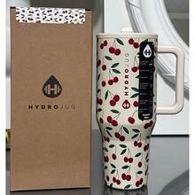 HydrojugTraveler 32 Oz/40 Oz Water Bottle With Handle & Flip Straw - Fits In Cup Holder, Leak Resistant Tumbler-Reusable Insulated Stainless Steel & Rubber Base - Gifts For Women & Men - 櫻桃 - 查看 2