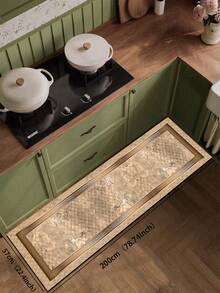 Tapete de cozinha em gel de sílica (1 peça), cor base dourada champanhe, área central com padrão de diamante texturizado natural, rodeado por uma requintada borda dourada em padrão grego, apresentando um estilo europeu luxuoso e vintage. - Multicolorido - Ver 10