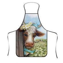 1 pièce Tablier guérisseur à imprimé marguerite et vache, portant une couronne florale. Imprimé de vache mignonne + champ de marguerites. Tablier de cuisine durable convenant aux boulangers, décorateurs de gâteaux, amateurs de barbecue, jardiniers, peintres, manucures - cadeau parfait pour les chefs à la maison et professionnels - Multicolore - Voir 2