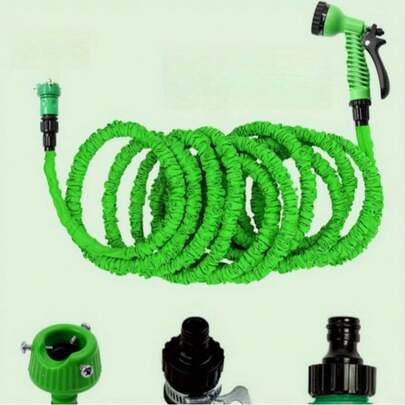 Premium Garden Hose With Flexible Rubber Construction, 7 Spray Patterns, Expandable Water Hose With Nozzle, Outdoor Cleaning Tool, Durable And Easy To Store