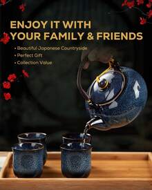 Dujust Japanese Tea Set, Cyan-Blue Porcelain Tea Set With 1 Teapot, 6 Tea Cups, 1 Tea Tray, 1 Stainless Steel Infuser, Asian Tea Set For Tea Lovers - Light Blue - View 2