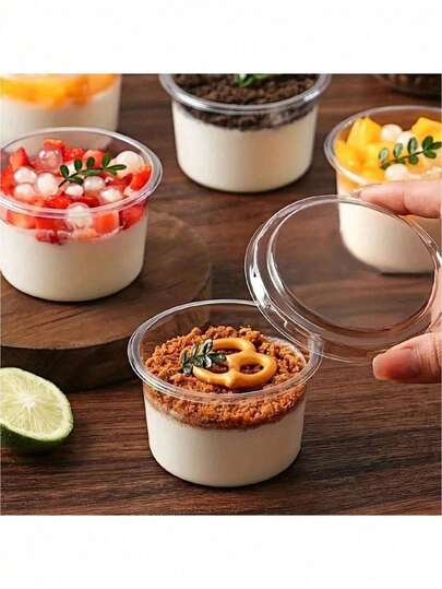 10 cốc đựng bánh tái sử dụng có nắp đậy, không vỡ, thích hợp đựng sữa chua, sữa dừa, bánh pudding, bột yến mạch, bánh kem, cốc tráng miệng trong suốt dùng cho bánh ngọt, mousse, cupcake, kem.