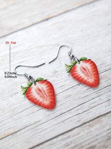 1 Pair 2D Flat Cartoon Strawberry Acrylic Pendant Earrings, Elegant Minimalist Style Jewelry Earrings For Women, Suitable For Daily And Holiday Wear - Red - View 7