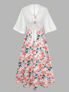 2 Pieces Women's Floral Chiffon Dress & Elegant Romantic Date Outfit Summer Spring - Nhiều màu 2 - Xem 4