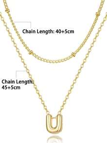 1pc Stainless Steel 18K Gold Plated Personalized 3D Bubble Letter Design Women Necklace, Layered Delicate Cute Clavicle Chain Pendant, Fashion Accessory, Mother's Day Gift - Gold - View 7