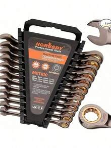 72-Tooth Chrome Vanadium Steel Metric Ratchet Wrench Set, 8-19mm Ratchet Combination Wrench With Organizer - Random Style Wrench - View 1