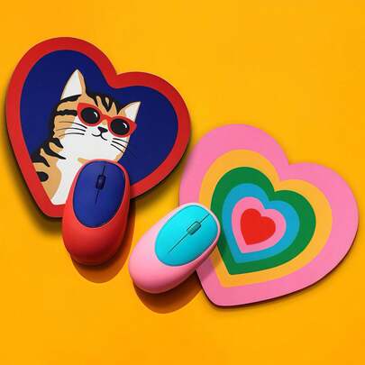 1 tấm lót chuột hình trái tim họa tiết mèo, tấm lót mềm mại dễ thương dùng cho văn phòng, máy tính, laptop, thảm chơi game nhỏ.